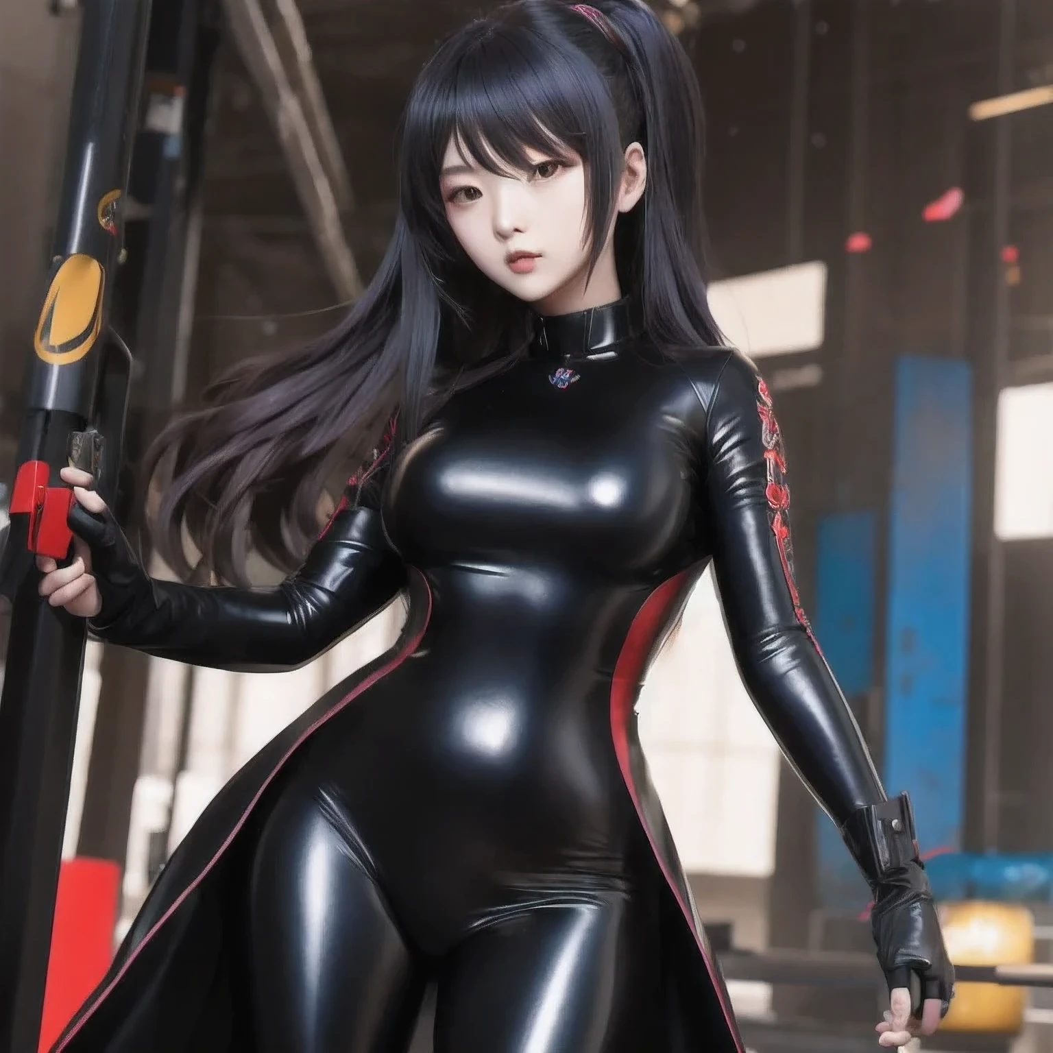 girl in a black 亚麻 outfit posing for a picture, seductive anime girl, Image Quality，photo  anime, oppo masterpiece, 3 d anime realistic, 4 K, artwork in the style of guweiz, thicc, oppai cyberpunk, , trending on cgstation, hyper realistic anime