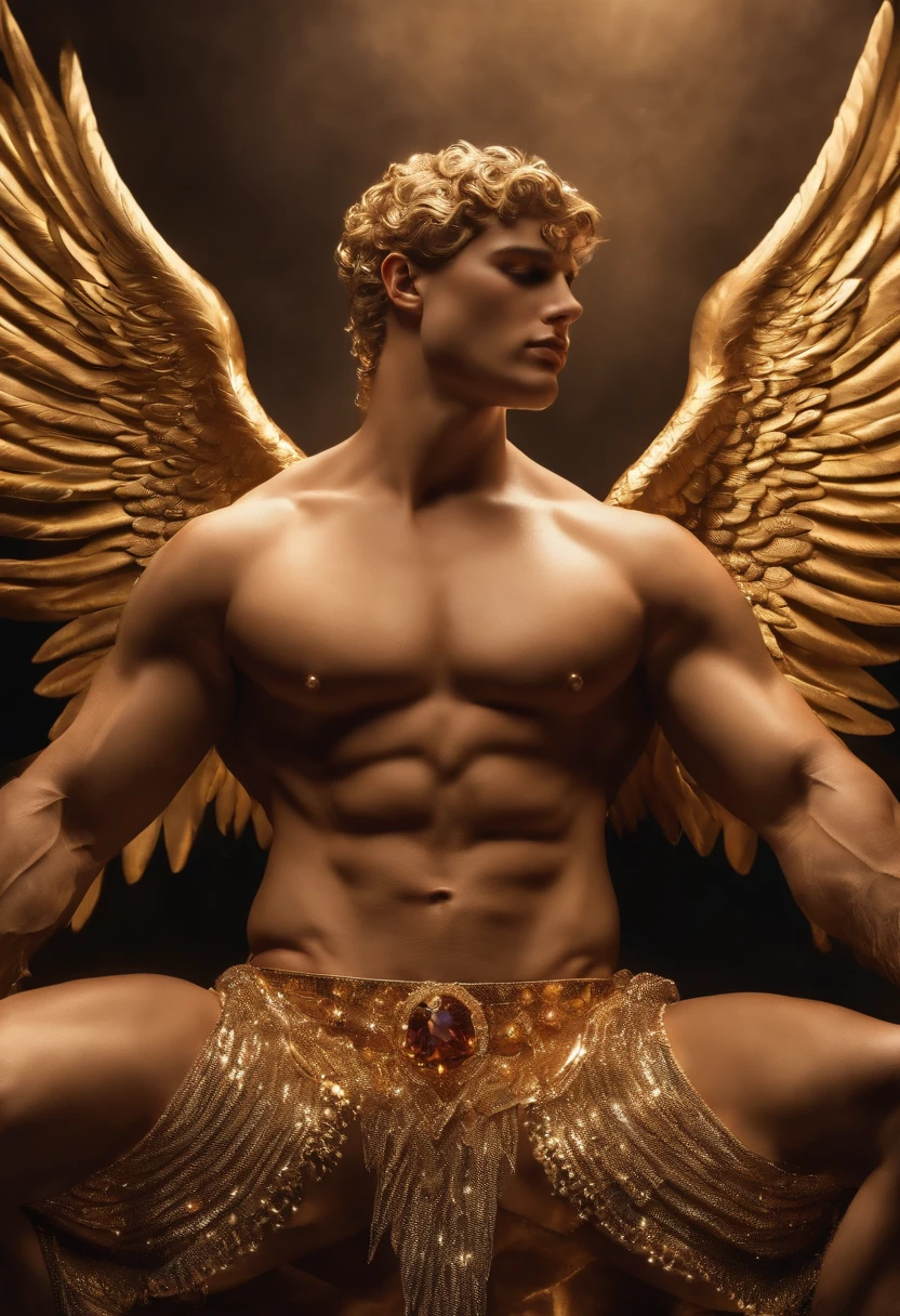 Homem romano realista beleza masculina nariz fino labios carnudos queixo qyadrado diamante. With angel wings on golden heads. Corpo completo virilha volumosa penis grande mala volume sexy