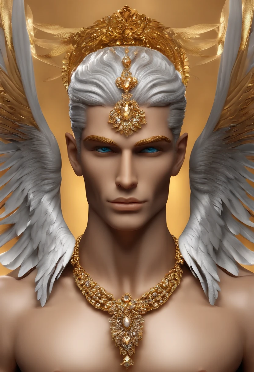 Homem romano realista beleza masculina nariz fino labios carnudos queixo qyadrado diamante. With angel wings on golden heads. Corpo completo virilha volumosa penis grande mala volume sexy