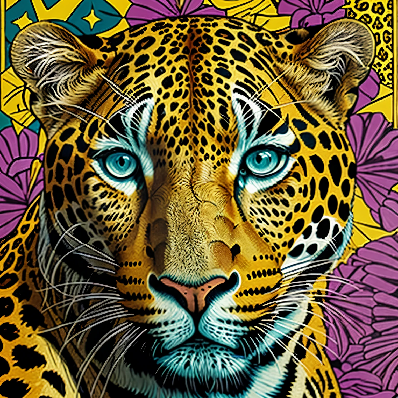 leopard in full growth, with a painting in the style of pop art by Annabel Kidston, winner of the behance competition, "naive art", "maximalism", "fauvism", "pop art".