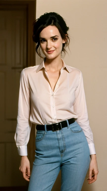 Winona Ryder showing her perfect butt dressed in a shirt and panties and a sexy smile