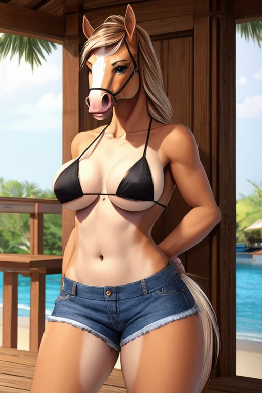 Horse wearing shorts bikini