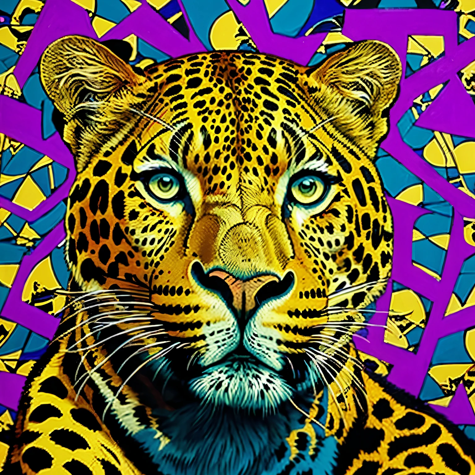 leopard in full growth, with a painting in the style of pop art by Annabel Kidston, winner of the behance competition, "naive art", "maximalism", "fauvism", "pop art".