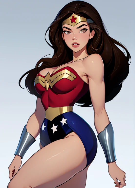 PhotoRealistic Art Style, Natural Beauty, Masterpiece, Full Body View Visible, Hailee Steinfeld, Perfectly Accurate Face Proportion,Realistic Light Hazel Brown Eyes, Thick Eyebrows, Brown hair, slim toned Thighs, tight ass, perky round breast , slim athletic body type, perfect body type, wonder woman