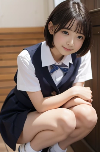 (Browsing Caution:0.99)、Beautiful girl, (Skirt flip), looking at the camera, Angle from below, Short skirt, squat, A shy smile, Japanese  , Beautiful Skin, ((highest quality, 16K, masterpiece: 1.3)), 1 girl, Light on the face, Ultra detailed face, Highly detailed lips, Fine grain、Realistic Skin、Cute design panties、Shaven、Various Hair Styles、Uniforms in different colors、Natural clothing、Vans Sneakers、bite、Detailed panties