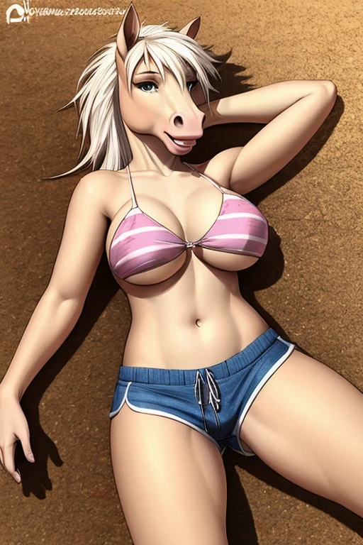 Horses wearing short beach shorts, sexy bikini