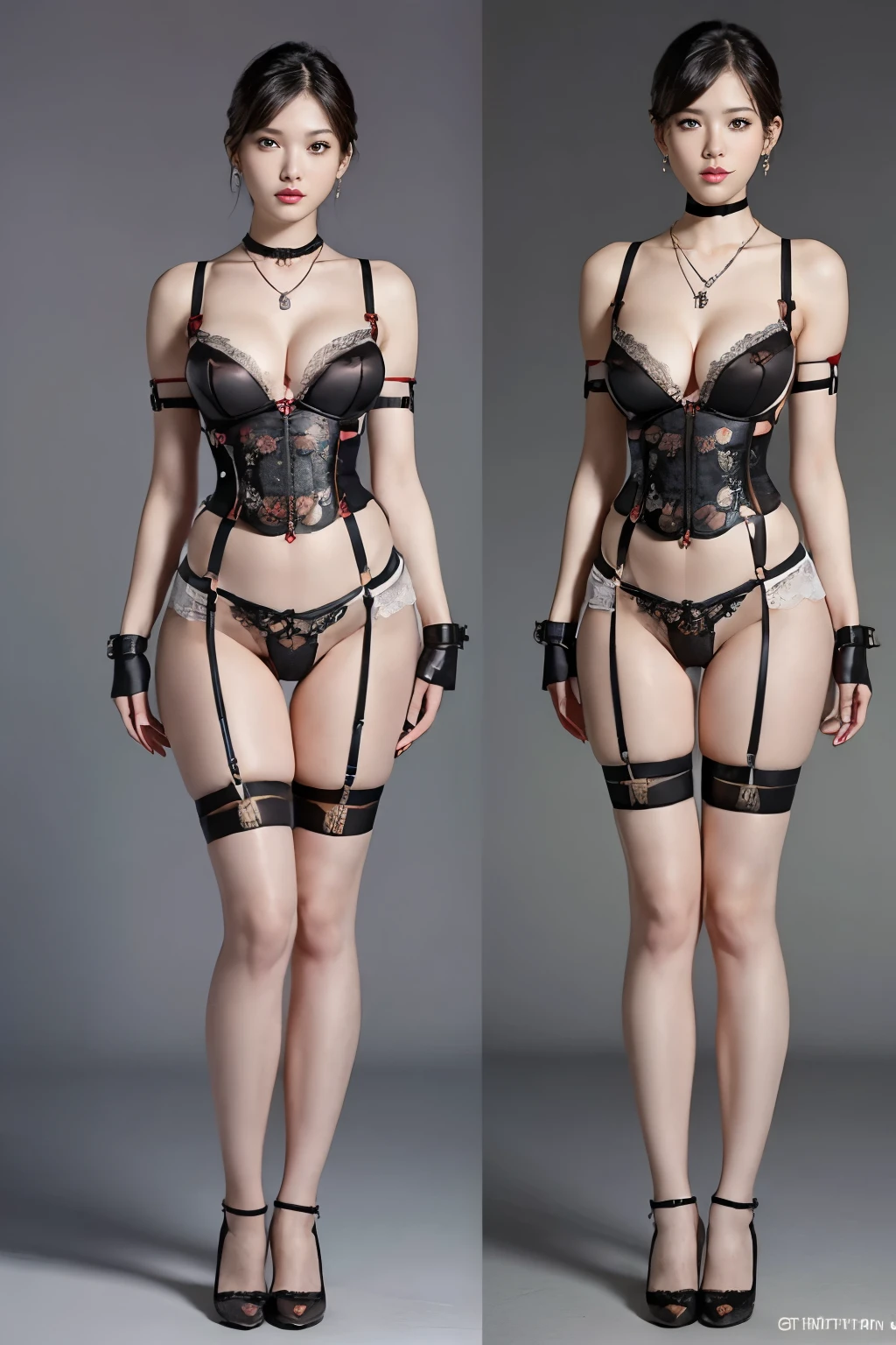 ((masterpiece:1.4)、(highest quality:1.4)、(Realistic:1.7))、Masseter muscle area:1.4、(Top-notch rendering:1.4)、(steampunk:1.4)、超beautiful girl女王、((One Girl:1.4))、Glowing, natural skin texture、Pin-up Girl:1.4、beautiful girl、garter belt、(Wear a harness that fits your body:1.4)、Detailed red bikini:1.4、(Costumes that accentuate beautiful breasts:1.4)、19 years old、(Perfect female body:1.4)、Perfect Proportions:1.4、Portrait of a girl、(Are standing:1.4)、(Full body photo:1.4)、Fantasy art、Soft Front Light、Beautiful Face、slender little buttocks, Beautiful feet, Thin legs, (((Bondage-style lingerie))), (コルセットとgarter belt)、Transparent Panty House, ((Elbow Handbags))、The beauty of the leg lines, Small breasts、(繊細でBeautiful Face),、Detailed eyes、Beautiful and attractive eyes、Beautiful Eyes、Tight waist、Beautiful feet、RAW Photos、Red lips、Red High Heels、(Tierra:1.4、choker:1.4、necklace:1.4、Earrings:1.4)、1 Screen Display、