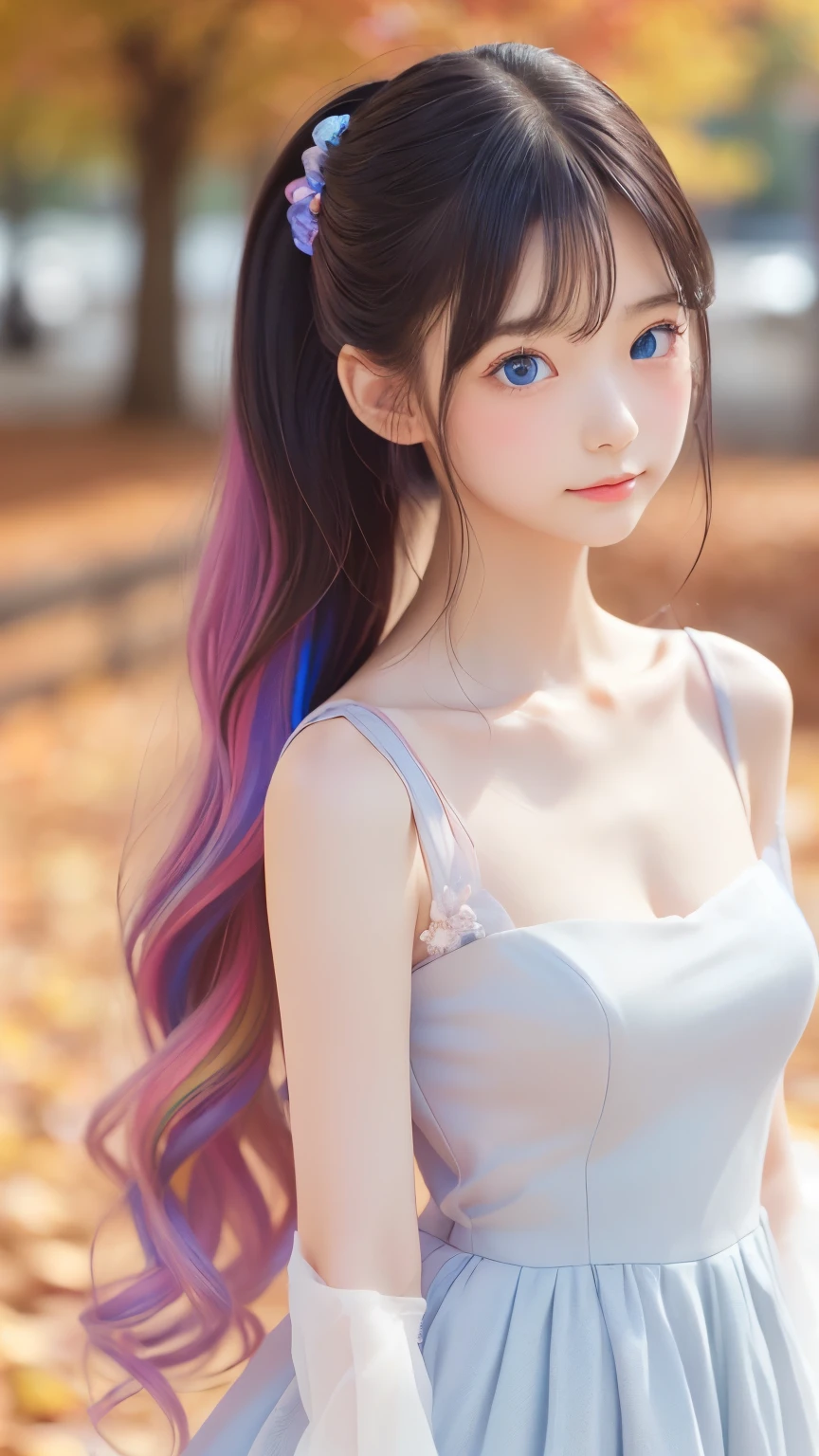 (masterpiece), (highest quality), (Very detailed), (Dirty Hair), (figure), (1 girl) (Long Pink Hair 1.5) (blue eyes) (Double Ponytail 2.0), ((((No shoulders))),Hanfu, (Looking at the audience, (interview), (Simple Background), Beautiful and delicate eyes, Delicate and beautiful face, Soar (High chroma), (Colorful Sparkling), Colorful bubbles, (Sparkling), Facial accents, Perfect NwsjMajic, Conservative dress, Shoulder less, Autumn Clothes, Facing the Public, Perfect figure,