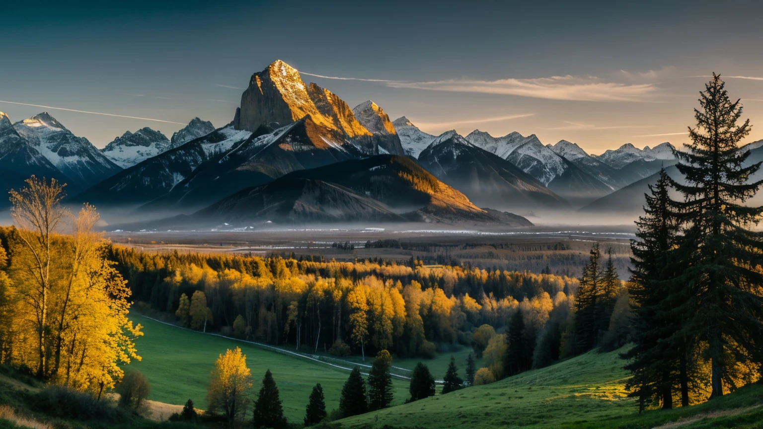 ((best quality)), ((masterpiece)), (detailed), dark dawn
background valley with a castle on the side