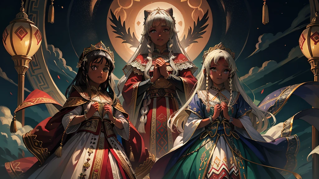 Highest quality、high quality、10 years old、Brightly embroidered ethnic costumes from Central Asia and the Caspian Sea region、Girl of the bride、Moonlit Grassland、moonlight、Long dress