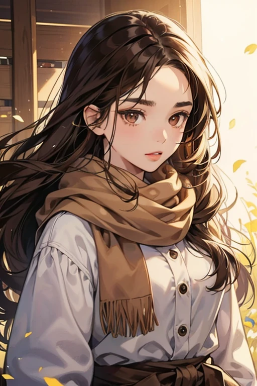 Remitchi's Hanerutchi 1 artwork depicits her as a girl with long, brown hair and a fringe. She is also wearing informal clothes and a scarf. Her eyes do not have pupils and her nose and lips are invisible. Her eyebrows are also not seen because they are hidden by her fringe. SPARKLE; GLITTER