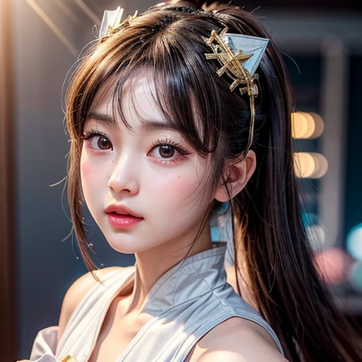 NSFW, 8k, High-level, absurd, masterpiece, best quality, primitive, very detailed CG, very detailed wallpaper, perfect lighting, Extremely detailed (((The personifying " CHUN-LI " as a Little Girl))), MysticSight, Tyndall effect, Tyndall scattering, Studio gray background with (many Dazzling RainbowColor particles BokeH:1.28), (RoundlyButts, ThighGap), (Exposed:0.4), (Assfocus with looking ahead), BREAK (NOGIZAKA face variations) Extremely Detailed very KAWAII face variations, perfect anatomy, Childish, captivating gaze, elaborate detailed Eyes with (sparkling highlights:1.28), long eyelashes、Glossy RED Lips with beautiful details, Coquettish tongue, Rosy cheeks, Radiant PearlSkin with clear transparency . { (Dynamic LifeLike expressions:1.4) | :d) }, (large eyes:-1) .