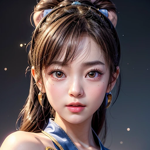 NSFW, 8k, High-level, absurd, masterpiece, best quality, primitive, very detailed CG, very detailed wallpaper, perfect lighting, Extremely detailed (((The personifying " CHUN-LI " as a  Girl))), MysticSight, Tyndall effect, Tyndall scattering, Studio gray background with (many Dazzling RainbowColor particles BokeH:1.28), (RoundlyButts, ThighGap), (Exposed:0.4), (Assfocus with looking ahead), BREAK (NOGIZAKA face variations) Extremely Detailed very KAWAII face variations, perfect anatomy, Childish, captivating gaze, elaborate detailed Eyes with (sparkling highlights:1.28), long eyelashes、Glossy RED Lips with beautiful details, Coquettish tongue, Rosy cheeks, Radiant PearlSkin with clear transparency . { (Dynamic LifeLike expressions:1.4) | :d) }, (large eyes:-1) .