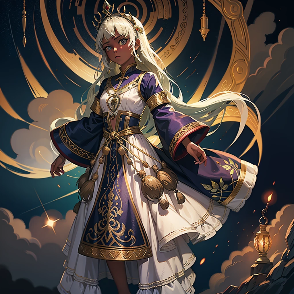Highest quality、high quality、、Brightly embroidered ethnic costumes from Central Asia and the Caspian Sea region、Girl of the bride、Moonlit Grassland、moonlight、Long dress