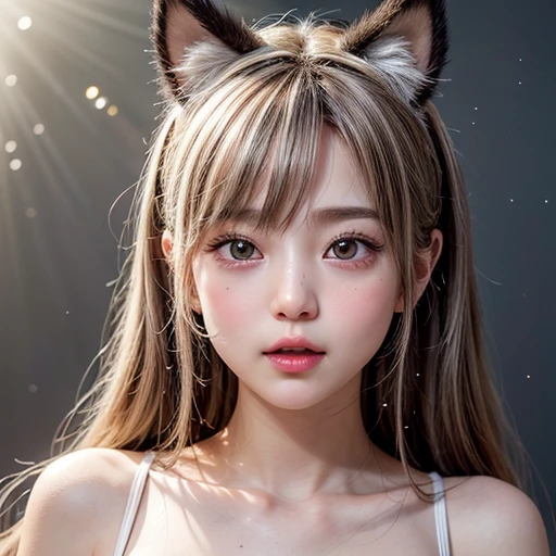 NSFW, 8k, High-level, absurd, masterpiece, best quality, primitive, very detailed CG, very detailed wallpaper, perfect lighting, Extremely detailed (((The personifying " Fenrir " as a Little Girl))), MysticSight, Tyndall effect, Tyndall scattering, Studio gray background with (many Dazzling RainbowColor particles BokeH:1.28), (RoundlyButts, ThighGap), (Exposed:0.4), (Assfocus with looking ahead), BREAK (NOGIZAKA face variations) Extremely Detailed very KAWAII face variations, perfect anatomy, Childish, captivating gaze, elaborate detailed Eyes with (sparkling highlights:1.28), long eyelashes、Glossy RED Lips with beautiful details, Coquettish tongue, Rosy cheeks, Radiant PearlSkin with clear transparency . { (Dynamic LifeLike expressions:1.4) | :d) }, (large eyes:-1) .