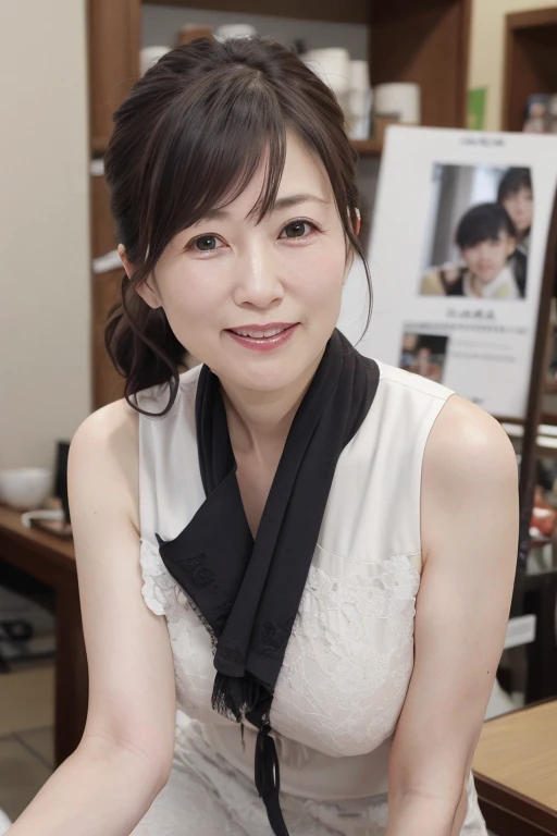 8k, 55 year old mature Japanese woman, Lady, Beautiful mature woman, Long eyelashes, Nice body, smile, Low Ponytail, Race Queenのコスチューム, Race Queen, photo shoot, gravure