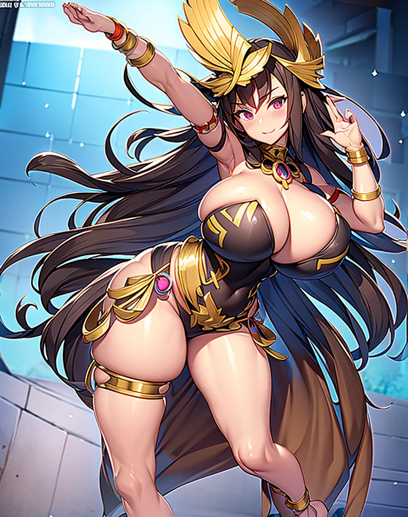 Anime woman, 3d rendering, front and back, same person, big breasts, wide hips, thick thighs, (tribal clothing) , amazon woman, barefoot, anklet