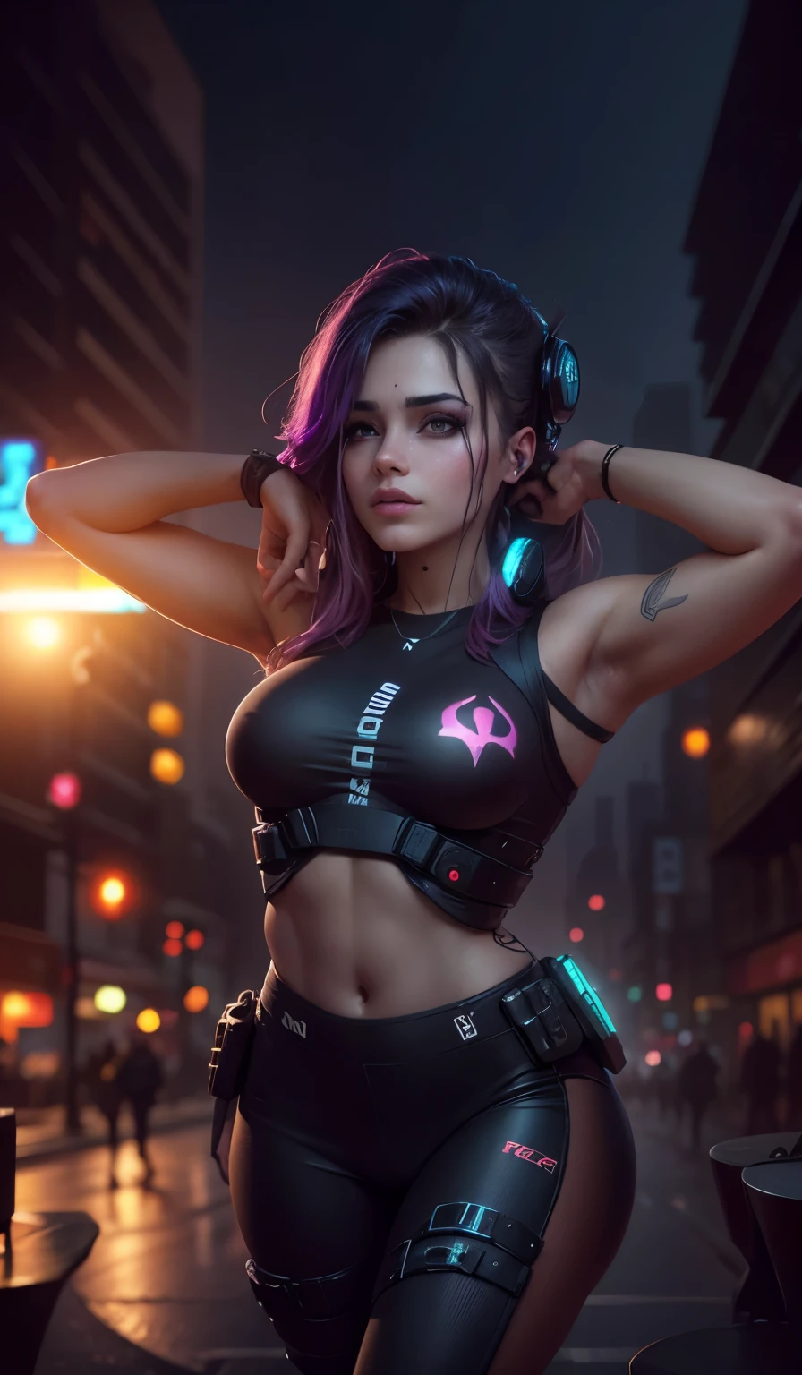 Cambiar el fondo, chica hermosa cyberpunk, cara realista, high cara realista