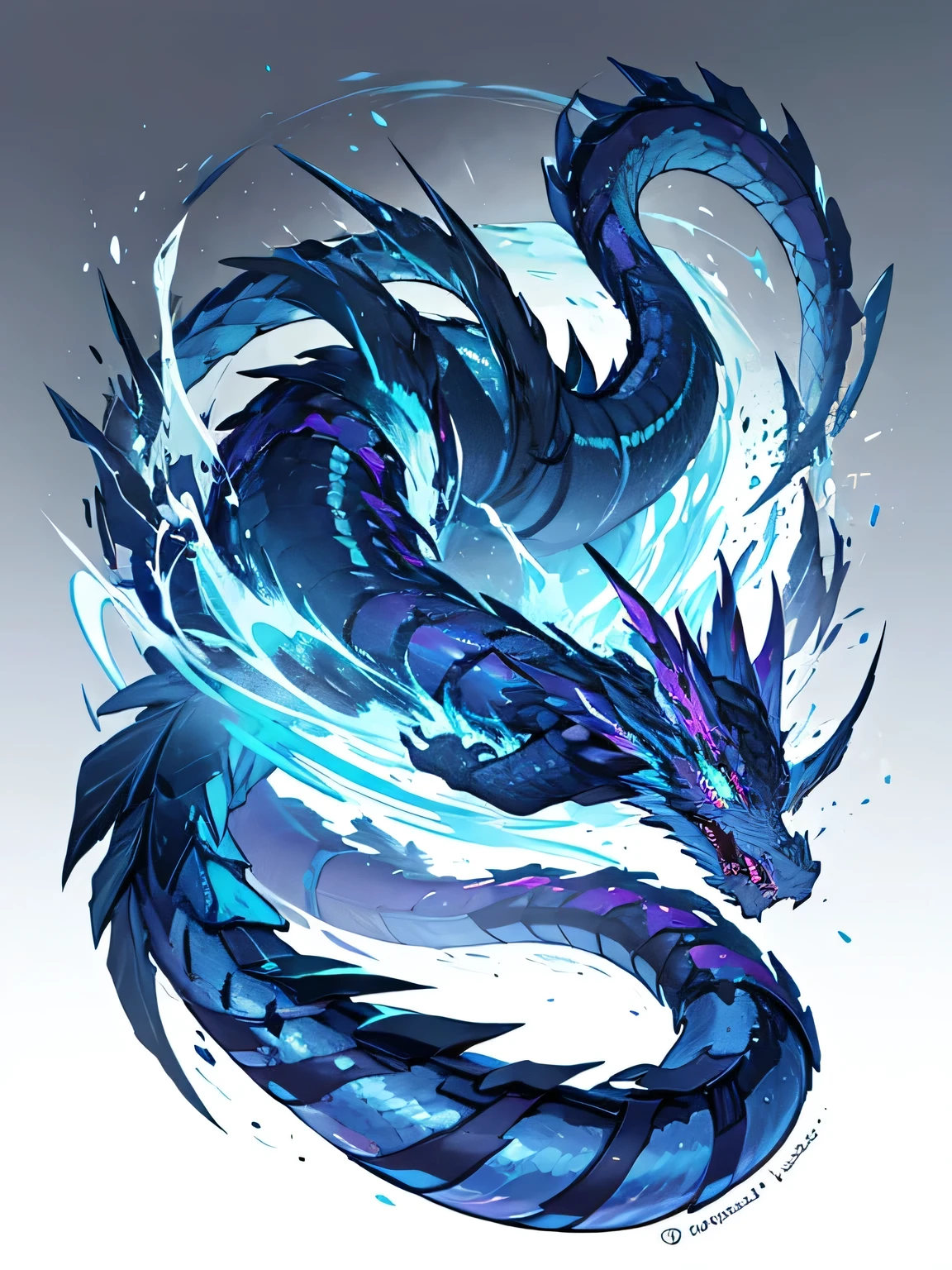 Void Serpent Dragon, with long tail, hand drawing, 