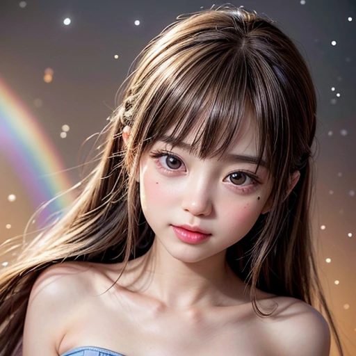 NSFW, 8k, High-level, absurd, masterpiece, best quality, primitive, very detailed CG, very detailed wallpaper, perfect lighting, Extremely detailed (((The personifying " SuperWoman " as a Little Girl))), MysticSight, Tyndall effect, Tyndall scattering, Studio gray background with (many Dazzling RainbowColor particles BokeH:1.28), (RoundlyButts, ThighGap), (Exposed:0.4), (Assfocus with looking ahead), BREAK (NOGIZAKA face variations) Extremely Detailed very KAWAII face variations, perfect anatomy, Childish, captivating gaze, elaborate detailed Eyes with (sparkling highlights:1.28), long eyelashes、Glossy RED Lips with beautiful details, Coquettish tongue, Rosy cheeks, Radiant PearlSkin with clear transparency . { (Dynamic LifeLike expressions:1.4) | :d) }, (large eyes:-1) .