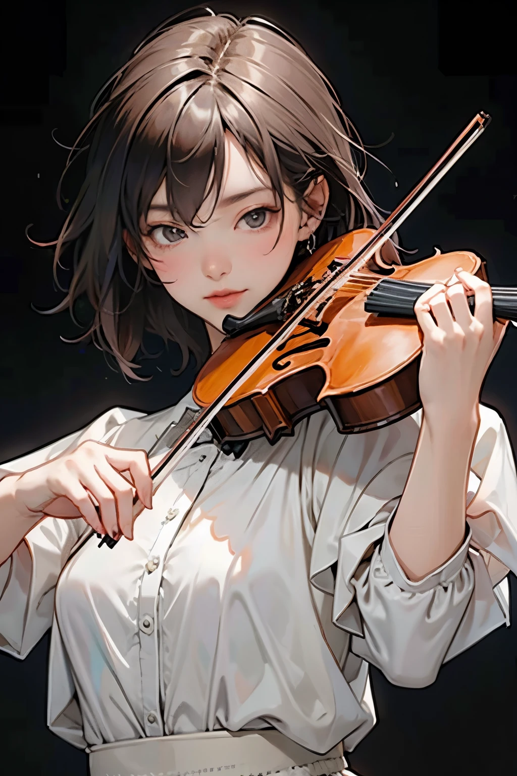 (masterpiece, best quality:1.2), 1girl, playing violin, solo, blank background, white background,