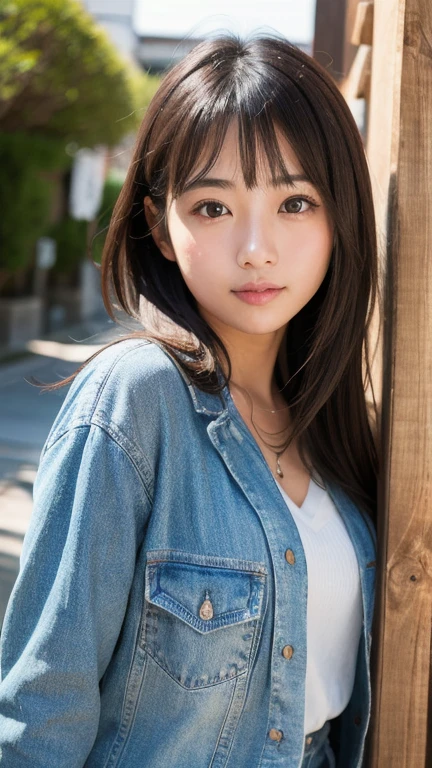 highest quality, masterpiece, Ultra-high resolution, (Realistic:1.4), RAW Photos, One girl, ((Japanese cute face 1.3)), I'm sweating a little, Portraiture, baseball Ground, Bright lights, Slightly light black hair, , ((Big smile:1.4)), ((Cheerleader uniforms:1.6)), alone, ((Ample breasts:1.4)), Open chest uniform, ((Plump Ass:1.3)), ponytail, Hairstyle with forehead exposed,