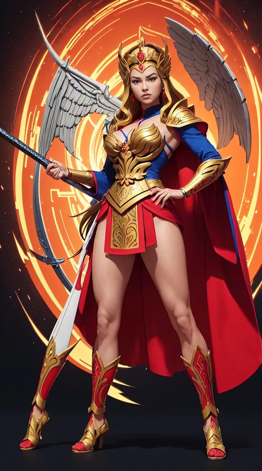 ((Full body photo, standing, feet on the ground))  She-ra, TM Samurai, intricate face details, poster style, icons, vibrant colors, vector style, digital art, 4K, intricate details, mesmerizing, professionally made, beautiful vector illustration, 12K resolution, 3D, all characters in detailed full body, highly detailed, vibrant, ultra high quality, Hyperrealism, Photorealism, octane render]
