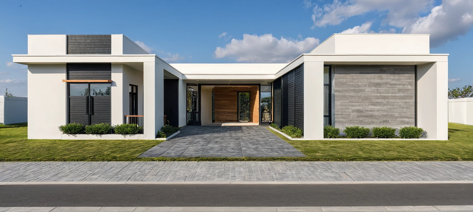 Masterpiece, high quality, best quality, authentic, super detail, outdoors, onestoreyvillaXL, aiaigroup, house style modern on the street ,stairs, white wall ,road,pavement, grass, trees, sky, cloud, (daylight:1.1)
