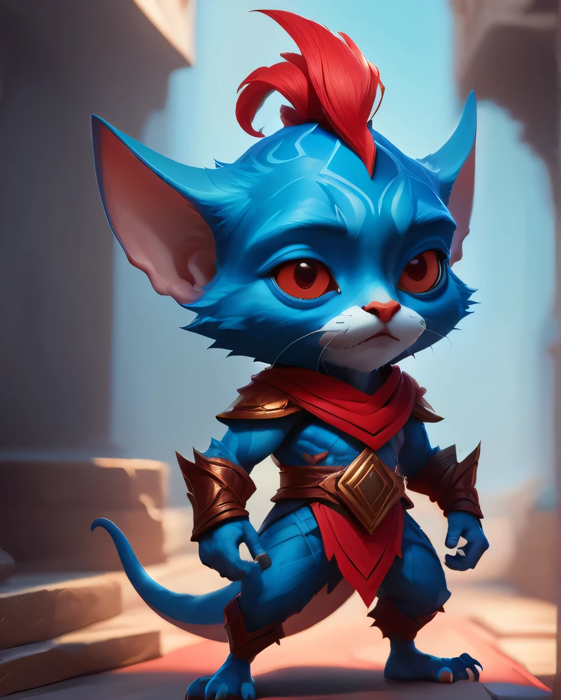 score_9, score_8_up, score_7_up, score_6_up, score_5_up, score_4_up, red yordle male a dubious little creature getting up to mischief,cute,pretty,***rdles,slender,thin,armor outfit,blue body,