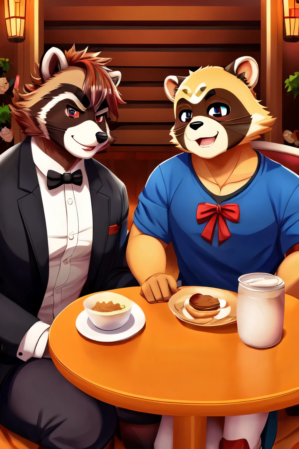 ((melhor qualidade)), ((Obra de arte)), (detalhado), tanuki, gay, raccoon, date, anime style, yaoi