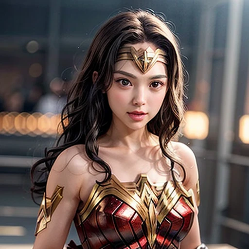 NSFW, 8k, High-level, absurd, masterpiece, best quality, primitive, very detailed CG, very detailed wallpaper, perfect lighting, Extremely detailed (((The personifying " Wonder Woman " as a ))), MysticSight, Tyndall effect, Tyndall scattering, Studio gray background with (many Dazzling RainbowColor particles BokeH:1.28), (RoundlyButts, ThighGap), (Exposed:0.4), (Assfocus with looking ahead), BREAK (NOGIZAKA face variations) Extremely Detailed very KAWAII face variations, perfect anatomy, Childish, captivating gaze, elaborate detailed Eyes with (sparkling highlights:1.28), long eyelashes、Glossy RED Lips with beautiful details, Coquettish tongue, Rosy cheeks, Radiant PearlSkin with clear transparency . { (Dynamic LifeLike expressions:1.4) | :d) }, (large eyes:-1) .