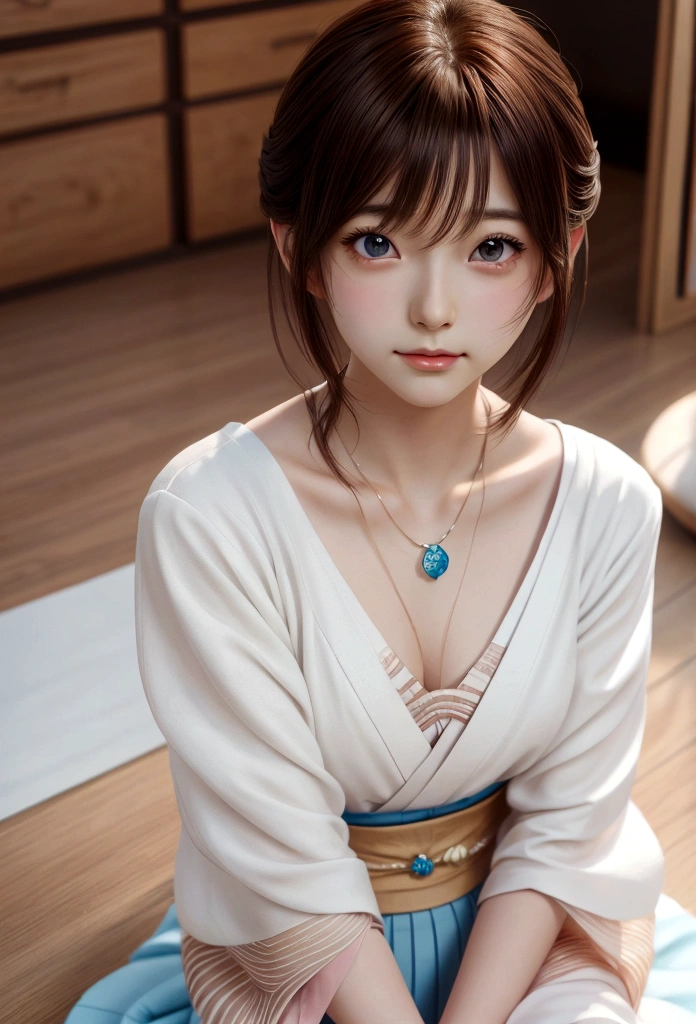Final Fantasy (Yuna) Anime girl with brown hair and a white kimono wearing a necklace, Beautiful character drawings, Soft animation CG art, Realistic anime art style, Beautiful anime portraits, Beautiful Anime Woman, Photorealistic anime girl rendering, makoto shinkai and artgerm, Realistic 3D anime style, Anime realism style, Anime style digital art, Beautiful Anime Girls