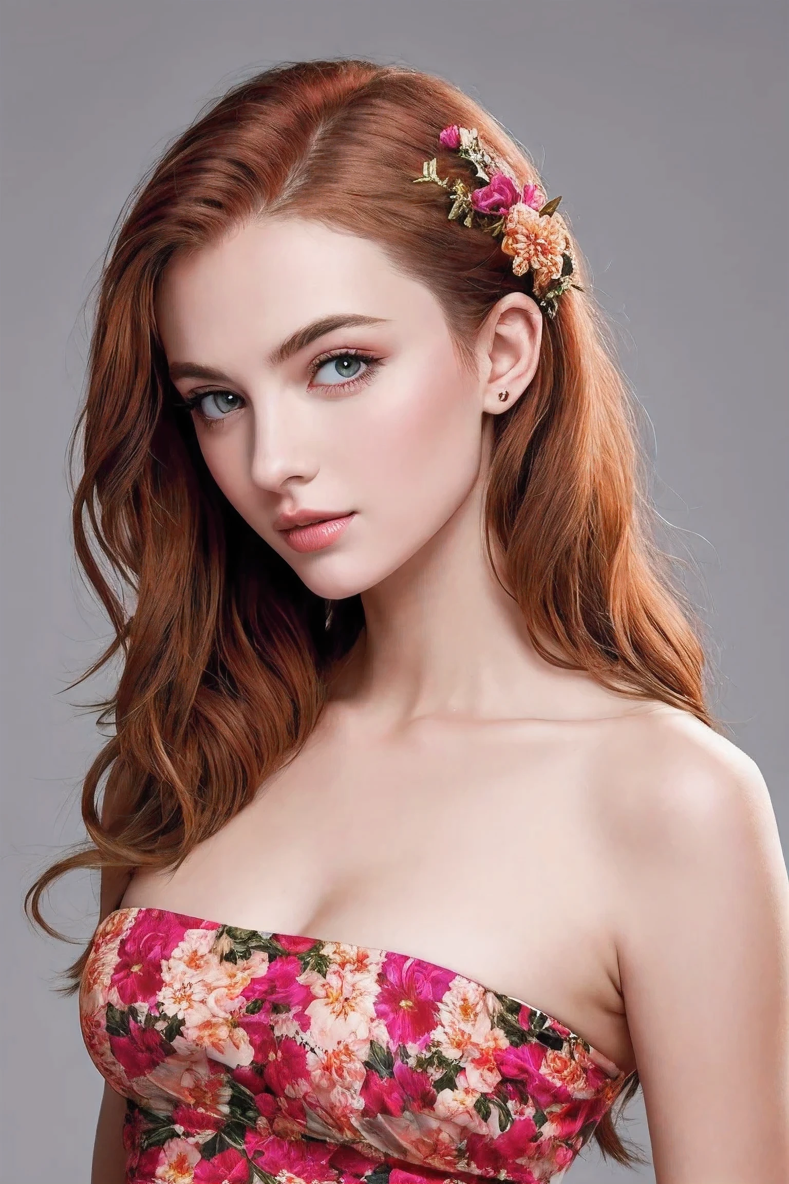 Stunning floral redhead, photo, 8K