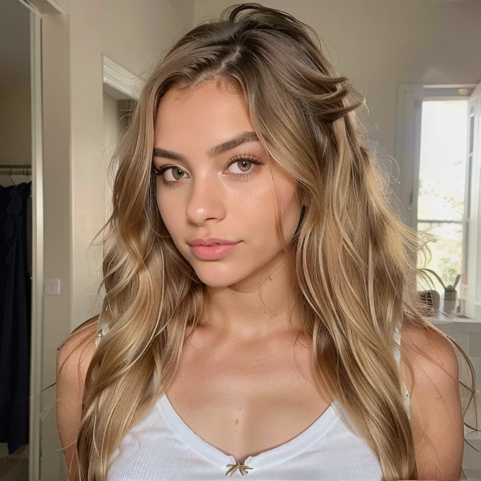 italiana hermosa from 17 years old, brown blonde ,rostro angelical y tierna , long hair hairstyle Semi updo with braid and thick waves blonde with light roots , in the bathroom with clothes ,(( foto realista de noche), ((pechos normales )),((rostro angelical)),((foto entera de cuerpo con ropa ),((blonde hair with roots )), ((ropa de noche), cabello rubio ,Ojos castanhos claros , cuerpo completo ,Realista, un  muy elegante, of celestial roots, rubia pelo, con ropa ,de noche,LUT de Instagram, from 17 years old.