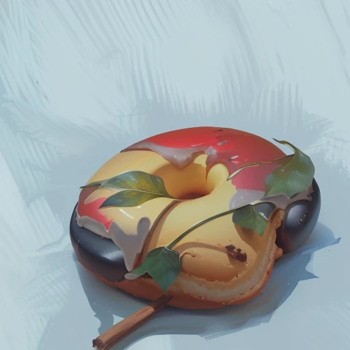 there is a drawing of a doughnut with a leaf on it, soft digital painting, a digital painting, color study, smooth. digital painting, an expressive digital painting, digital painted, digital drawing, digital painting, #1 digital painting of all time, # 1 digital painting of all time, digital paintin, digital painting - n 5, colored sketch, speedpaint