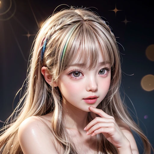 NSFW, 8k, High-level, absurd, masterpiece, best quality, primitive, very detailed CG, very detailed wallpaper, perfect lighting, Extremely detailed (((The personifying " Rimuru Tempest from That Time I Got Reincarnated as a Slime " as a ))), MysticSight, Tyndall effect, Tyndall scattering, Studio gray background with (many Dazzling RainbowColor particles BokeH:1.28), (RoundlyButts, ThighGap), (Exposed:0.4), (Assfocus with looking ahead), BREAK (NOGIZAKA face variations) Extremely Detailed very KAWAII face variations, perfect anatomy, Childish, captivating gaze, elaborate detailed Eyes with (sparkling highlights:1.28), long eyelashes、Glossy RED Lips with beautiful details, Coquettish tongue, Rosy cheeks, Radiant PearlSkin with clear transparency . { (Dynamic LifeLike expressions:1.4) | :d) }, (large eyes:-1) .