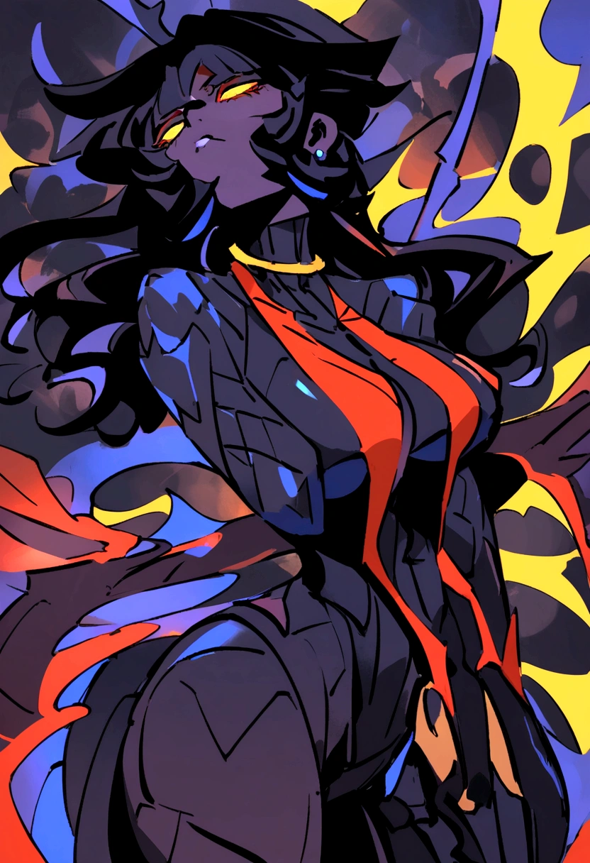 Mulher negra, cabelos preto, cabelos cacheados, moderno, expressionismo abstrato, contraste, UHD, melhor qualidade