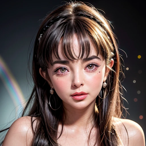 NSFW, 8k, High-level, absurd, masterpiece, best quality, primitive, very detailed CG, very detailed wallpaper, perfect lighting, Extremely detailed (((The personifying " Elizabeth Taylor  " as a Little Girl))), MysticSight, Tyndall effect, Tyndall scattering, Studio gray background with (many Dazzling RainbowColor particles BokeH:1.28), (RoundlyButts, ThighGap), (Exposed:0.4), (Assfocus with looking ahead), BREAK (NOGIZAKA face variations) Extremely Detailed very KAWAII face variations, perfect anatomy, Childish, captivating gaze, elaborate detailed Eyes with (sparkling highlights:1.28), long eyelashes、Glossy RED Lips with beautiful details, Coquettish tongue, Rosy cheeks, Radiant PearlSkin with clear transparency . { (Dynamic LifeLike expressions:1.4) | :d) }, (large eyes:-1) .