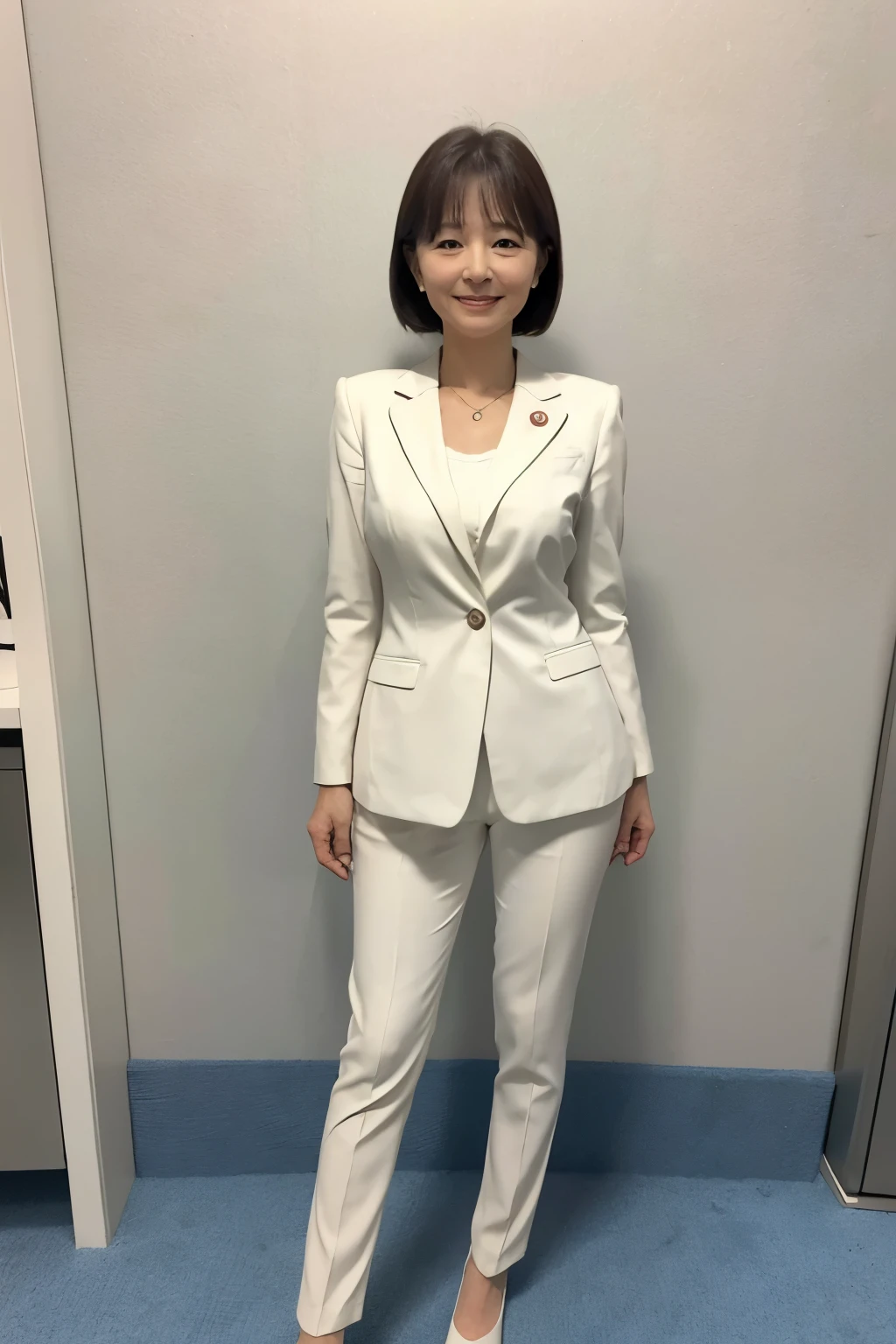 politician、50 year old aunt、Full body front、ID photo、White formal attire、Light from the front、skinny