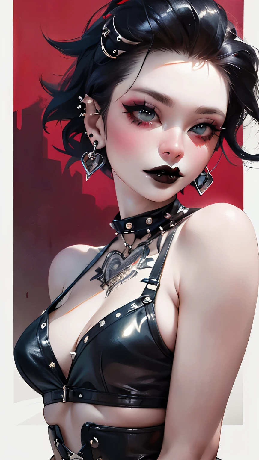 (UHigh resolution, retina, masterpiece, Accurate, Anatomically correct, Textured skin, Very detailed, Attention to detail, high quality, 最high quality, High resolution, 1080p, High resolution, 4K, 8k, 16k), (Beautiful details, Beautiful lip detail, Very detailedな目と顔),(masterpiece:1.2, 最high quality), (Realistic, photoRealistic:1.4), Beautiful illustrations, (Natural Side Lighting, Cinema Lighting), Looking at the audience, Upper Body, (Front view), 1 girl, Perfect Face, Symmetrical cute face, Shiny skin, , Long eyelashes, (Mid-chest), (Wide Hips:1.2),Shortcuts,Beautiful Hair, Beautiful Face, Beautiful and beautiful eyes, Beautiful body, Beautiful breasts, Beautiful thighs, Beautiful feet, Beautiful fingers,
(Beautiful views),16 years n,Woman in black corset and goth hair, With earrings, One Girl, alone, Black Hair, short hair, ring,(pierce:1.5),(Punk Style:1.5),(Gothic Dress),(Black Lips:1.7),