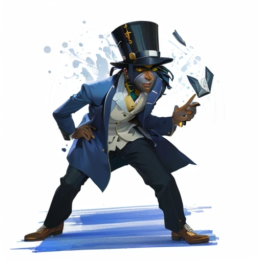 cartoon image of a man in a top hat and a suit, 2 d gorillaz, 2 d sprite, jotaro, papa legba, finished concept art, [ conceptual art ]!!, 2d from gorillaz, 2 d from gorillaz, art in the style of joshy sly, 2 d anime style, unknown artstyle, drawn with photoshop