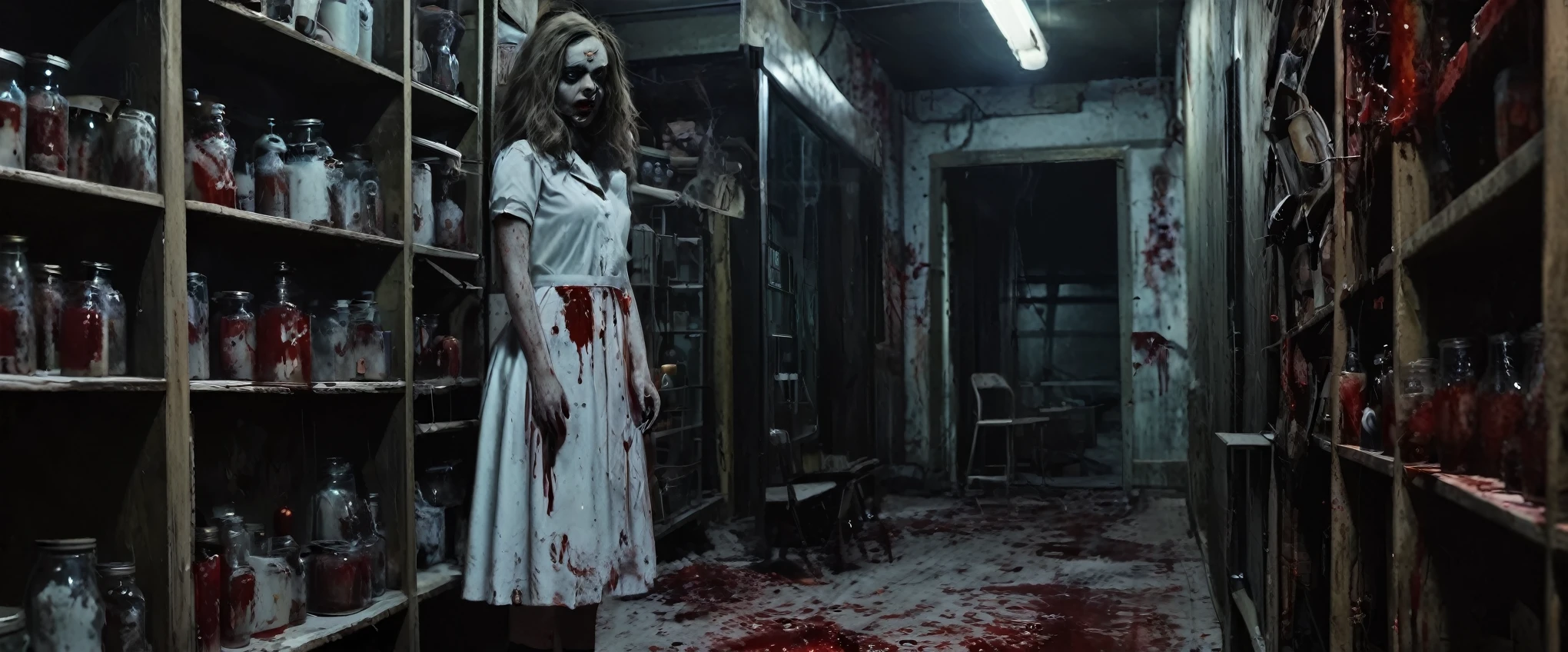 (Best quality, 4K, A high resolution, Masterpiece:1.2), (((Inside the Bloody Parts Big Store)))The shelves are full of horror, blood vessel, sci-fy ,(crowed:1.2),[Creepy mannequins], [Horrible amputation], [Bloody tools], [Rotting organs], [Terrible surgical instruments], [Disturbing dissection table], [Eerily dim lighting], [Sinister atmosphere][Creepy sculpture], [Disturbing mural], [Horror movie props], [Creepy doll head], [Haunting reflection], [Creepy shadows], [Morbid curiosity], [Creepy glass jars], [Ominous background music], [Creepy costumes], [Distorted mirror], [Menacing mannequin eyes], [Spooky abandoned aisles], [Bloody floor], [Haunted whispers], [Psychotic salesman], [Creepy window display], [Scary realistic mannequin limbs], [The screams echoed in the distance], [sinister expressions], [Weird mannequin face], [Grinding chains], [eerie fog], [Mad Scientist Lab resonates], [Bloodstained price tag], [creepy atmosphera]

