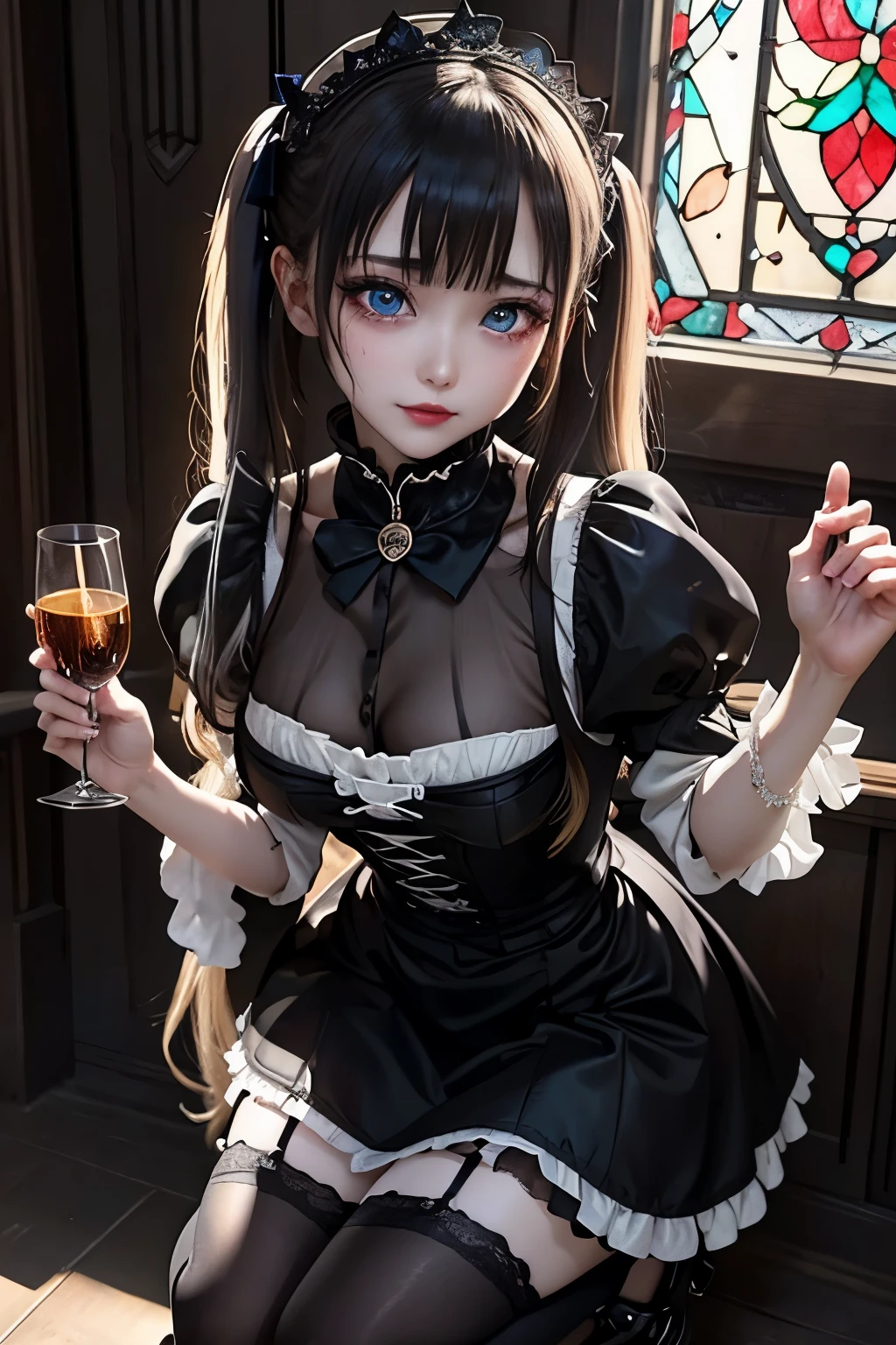 Hard Dark Gothic Makeup、Deep Night Sky、Horror、Black dark eyeshadow、cry、sad、Good skin radiance、Dark Gothicメイク、Dark smile、palace、The beauty of fragrance、24-years-old、Expression of intense sexual pleasure、Embarrassed look、Dark Gothic、Obscene language、highest quality、Expression of sexual pleasure amid suffering、Drunk face、紫のMaid clothes、Mysterious、Noble、The face of someone holding it in the toilet、sexy、Loving smile、Twin tail hair、Right blue eye, Left eye is red、Super tempting pose、Platform Heel Shoes、Heavy makeup、Gothic Lolita clothes、A little slimmer、Silver Hair、Long Hair Straight Hair、Cute Gothic Lolita Dress、Beautiful Face、elegant features、Attractive face、Stained glass is the background、Chest glistening with sweat、The room is dark、goth long dress、Bell Sleeves、Wizard Sleeve、Decadent look、Sexually excited expression、Glossy thighs wet with water、Thighs that are wet and shiny with oil、Background of a room full of roses、sad expression、Rose Maiden、The embroidery is pink、The dress has pink embroidery.、Thigh-high socks、Knee-high socks、Gentle expression、Dark black eyeshadow、despicable act、Stained glass and rose background、thighs are a little thin、Female Duo、Female couple、dark church background、Stained glass、Black metal world、Dark Castle、Dark Room、Slender body、upright、walk、Are standing、gothic long dress、Victorian dress、Her thighs are shining with sweat、My body is wet and shiny、Lots of glitter on the thighs、sweating、My thighs are sticky from sweating、Sweat glistening on my thighs, The whole body is sweaty and shiny、I sweated a lot.、My thighs are sweaty、My thighs are wet、My thighs are shining with sweat、A lot of sweat glistening all over the body、Small breasts、