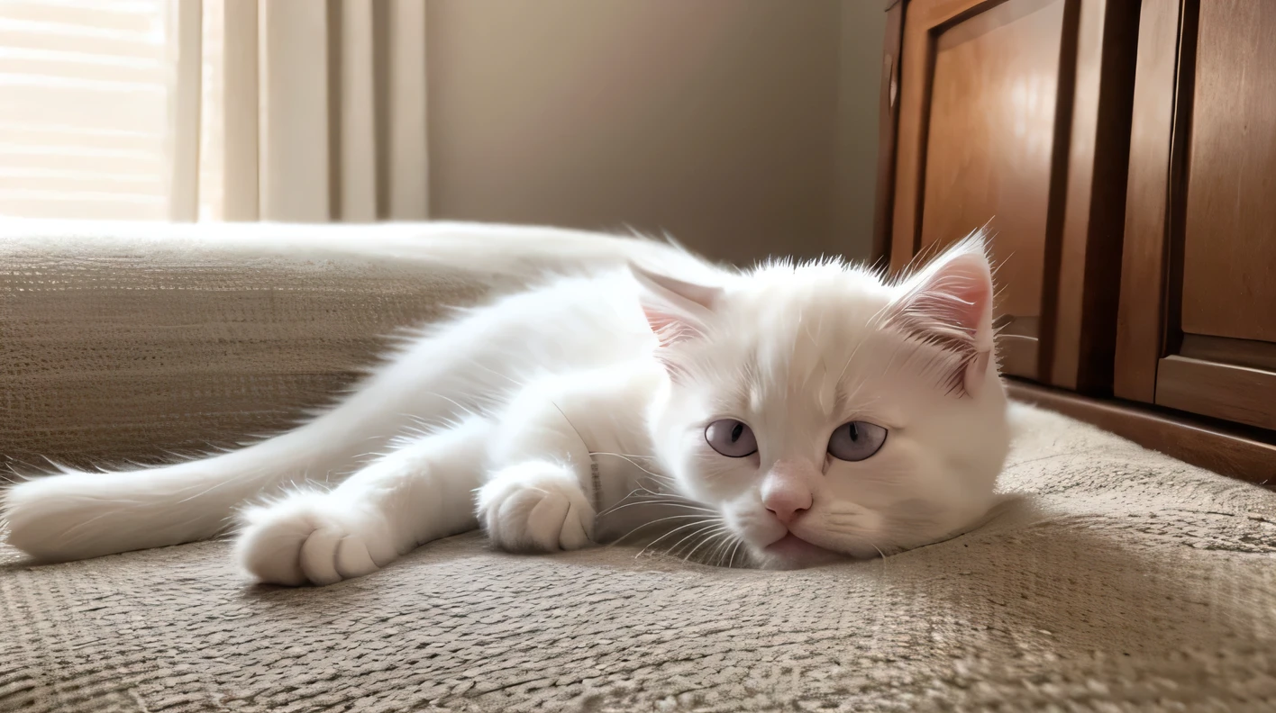 Sleepy white kitten