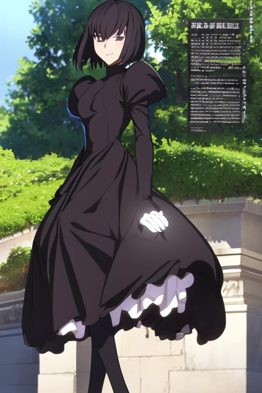 alicekuonji, smile, long black dress, puffy sleeves, black cape ,long skirt, white gloves, park, black tights, best quality