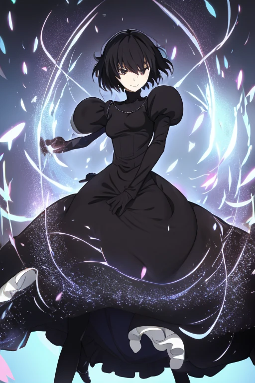 alicekuonji, smile, long black dress, puffy sleeves, black cape ,long skirt, white gloves, park, black tights, best quality 