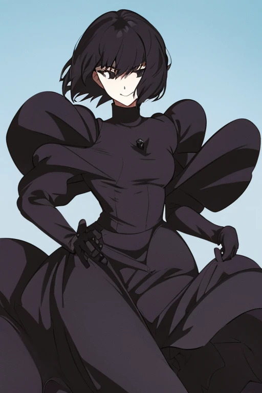 alicekuonji, smile, long black dress, puffy sleeves, black cape ,long skirt, white gloves, park, black tights, best quality 