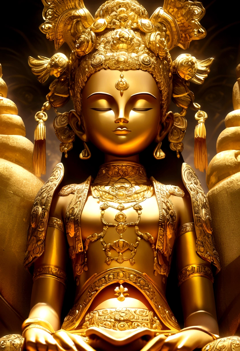 Buddhist statue gold The background is also gold