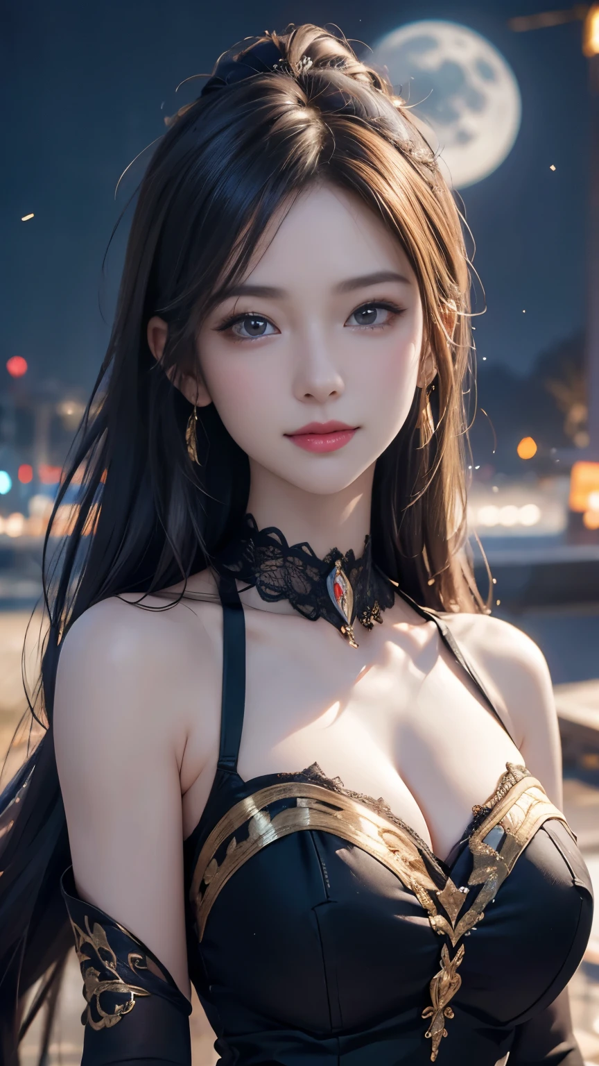(logo, masterpiece, 8K, Tabletop, RAW Photos, wonderful, 最high quality, Photorealistic and very detailed CG composite 8k wallpaper, high quality, Very detailed, Narrative poem, Particle Effects, Dynamic Effects, Depth of the Boundary, What is written i, Cinematic Light, Lens flare, Ray Tracing), high detail skin, (very fine, fine skin texture, intricate details, beautiful face, (realistic face), realistic eyes, beautifully detailed eyes, realistic skin, beautiful skin, surreal, very detailed Golden ratio, smiling eyes, ((night moonlight background) )), body portrait, G cup, big breasts, huge breasts, big breasts, glamorous, sexy knit dress,