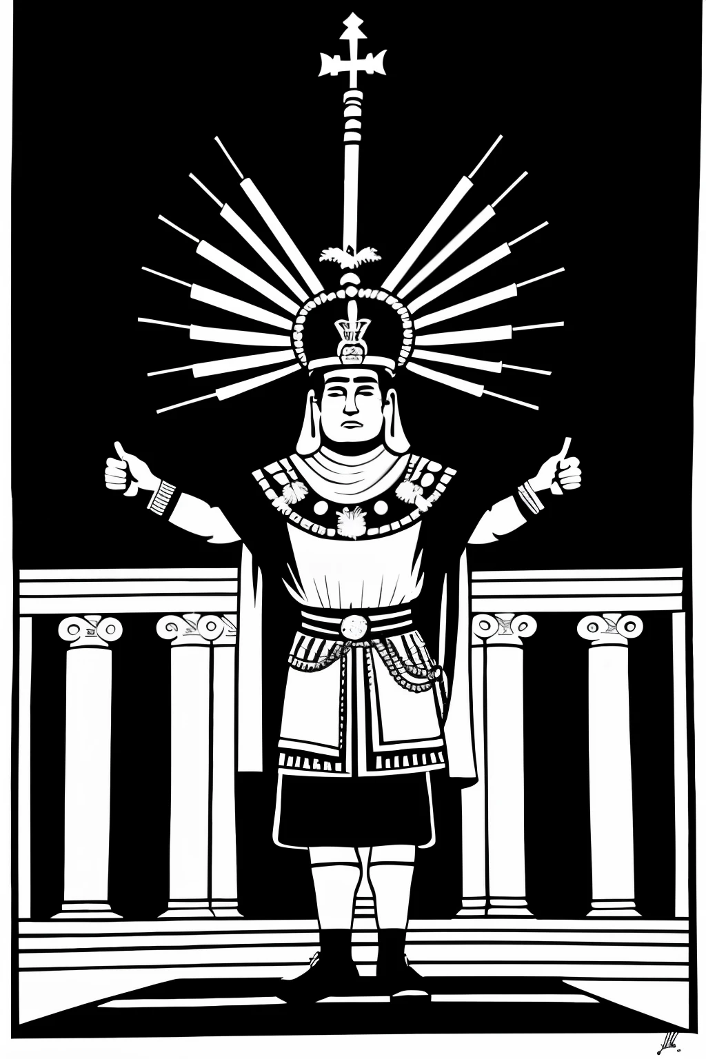 dibujo en blanco y negro sobre el recinto ceremonial de los incas